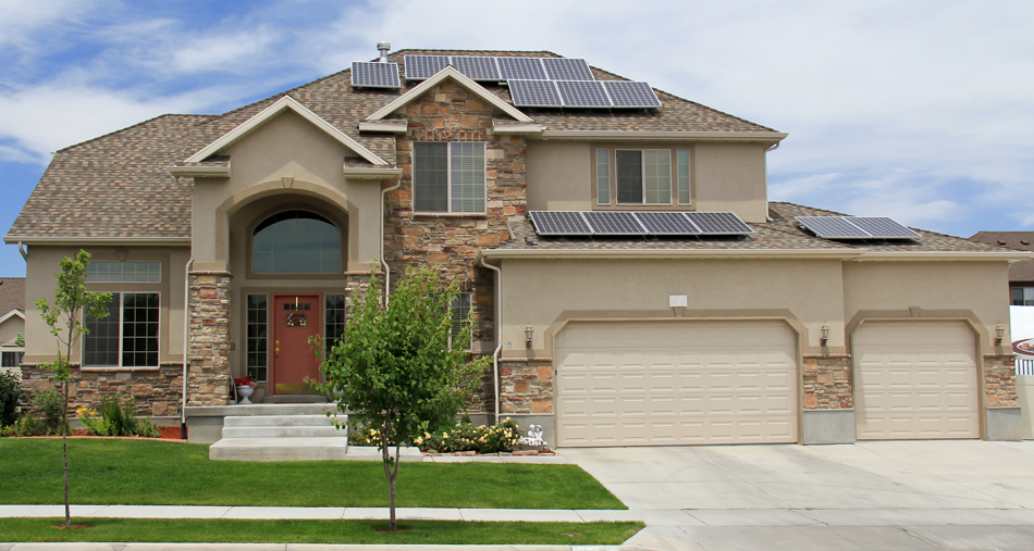 Beige, southwest style home with solar panels on the front, main portion of the roof - home with solar, solar panels, solar energy, energy savings - Bill Salvatore, Arizona Elite Properties 602-999-0952 - Arizona Homes for Sale