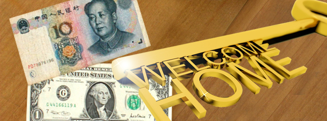 Chinese and American money, Chinese real estate investors, welcome home key