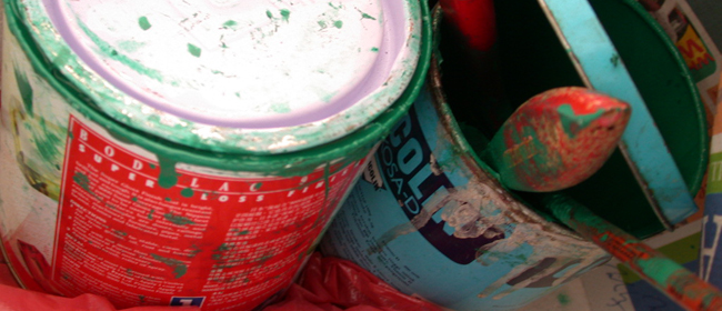 Cans of Paint and paint brushes, lead paint, HUD health and safety