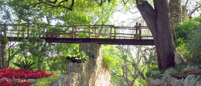 San Antonio, Texas - Japanese Tea Gardens, wood and stone bridge