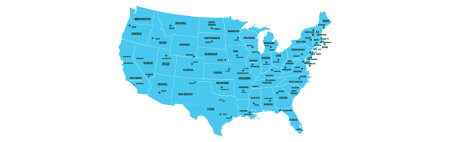 US Map with State and City Names - US Map created by FreePic.com