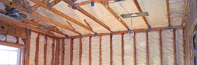 Framed wall and ceiling with spray foam insulation - Insulation, spray foam, energy efficient, green building - Bill Salvatore, Arizona Elite Properties 602-999-0952