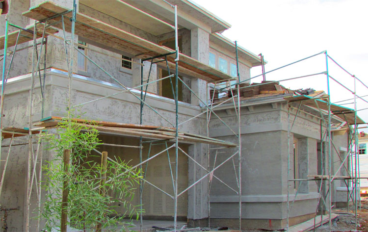 Stucco finished exterior of partially completed home - Sanctuary at Desert Ridge, Taylor Morrison homes, North Phoenix New Construction Homes for Sale - Bill Salvatore, Arizona Elite Properties 602-999-0952 - Arizona Real Estate