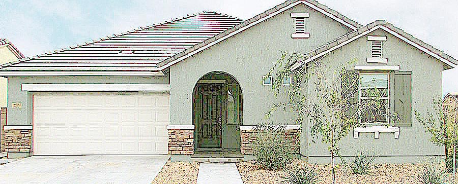 Single story home with 2 car garage, dark gray green with off white trim - 3Br, 2 Ba Home for Sale - 22451 E Creosote Dr, Queen Creek, AZ - Bill Salvatore, Arizona Elite Properties 602-999-0952 - Queen Creek Home for Sale