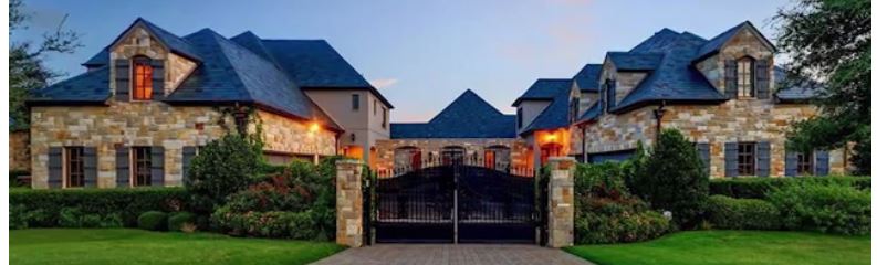 Gated, sprawling stone mansion with gabled roofs - Selena Gomez's Fort Worth Texas Home for Sale - Bill Salvatore, Arizona Elite Properties 602-999-0952 - Arizona Real E