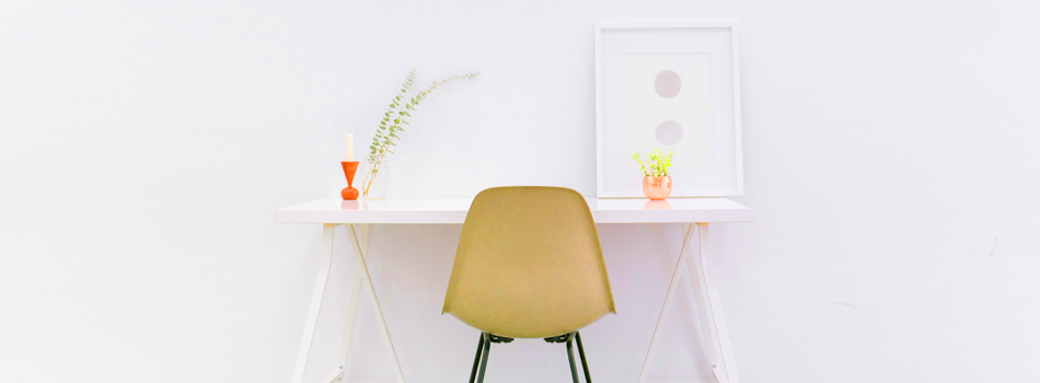 white wall, small white desk frame and simple chair, white frame and white accessories - Minimalism, Minimalist Design, Clean Design - Photo credit Bench Accounting on Unsplash - Bill Salvatore, Your Valley Property Team, Arizona Elite Properties 602-999-0952