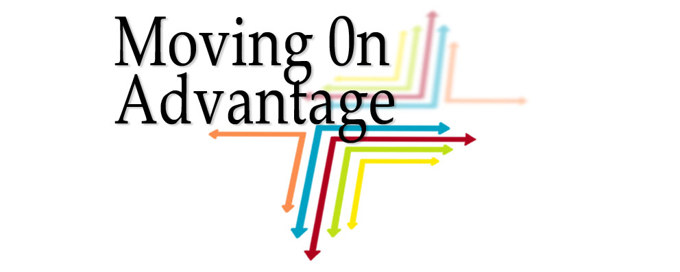 Text: Moving On Advantage with various color arrows indicating movement - Moving On Advantage - discount when you sell your home and buy another* - Bill Salvatore, Your Valley Property Team - Arizona Elite Properties 602-999-0952