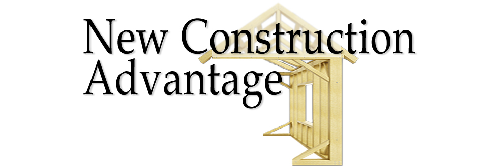 house frame, roof and right side, over text New Construction Advantage - New Construction Advantage Discount Program header - Bill Salvatore, Your Valley Property Team - Arizona Elite Properties 602-999-0952