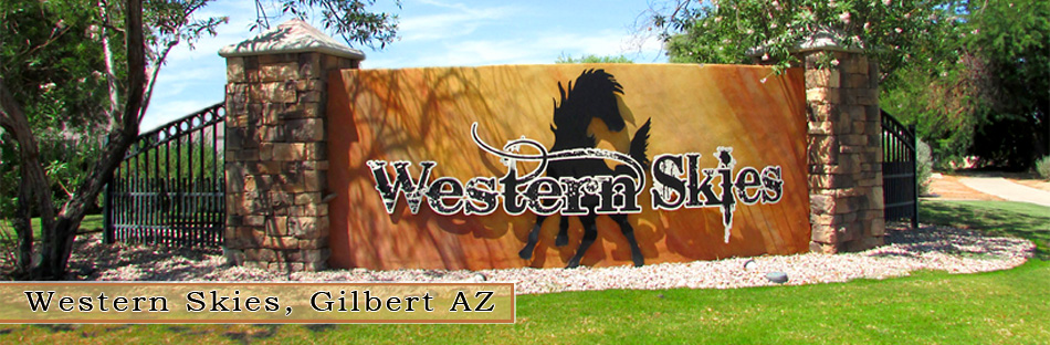 monument at entrance to neighborhood with stone columns - Western Skies Neighborhood Specialist - Selling homes in Western Skies - Bill Salvatore, Your Valley Property Team - Arizona Elite Properties 602-999-0952