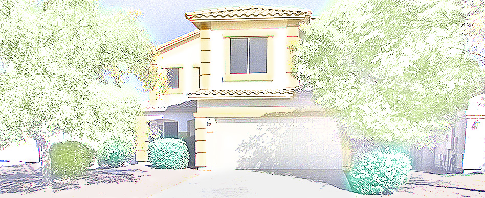 two story home with large shade trees and green bushes, garage on right, entrance on left - 41226 W Capistrano Dr, Maricopa AZ - Bill Salvatore, Your Valley Property Team - Arizona Elite Properties 602-999-0952