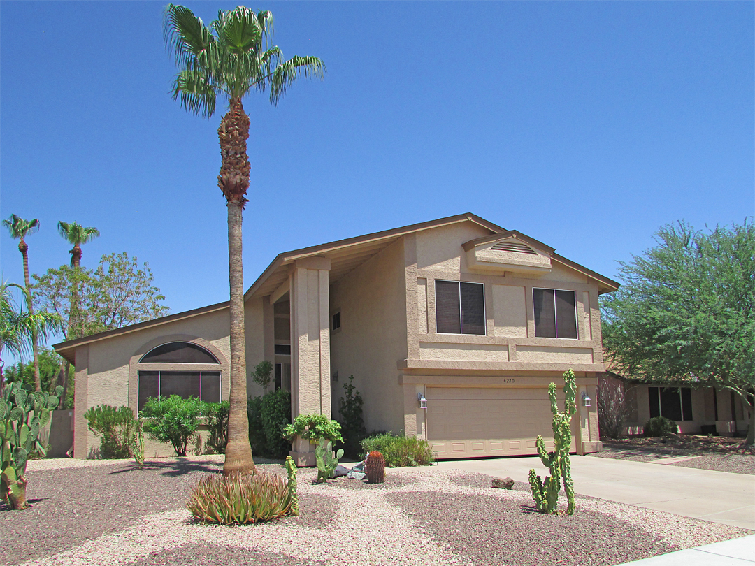 trig-level home with 2-car garage, tall palm tree in front, bright blue sky - 4 Bedrooms, 2.5 Baths - Bill Salvatore, Your Valley Property Team, Arizona Elite Properties 602-999-0952